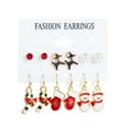 thumbnail image 2 of Visland 6Pairs/Set Christmas Earrings Festive Enamel Geometric Decoration Jewelry Gifts Xmas Tree Elk Snowman Santa Claus Ear Studs Dangle Earrings, 2 of 2