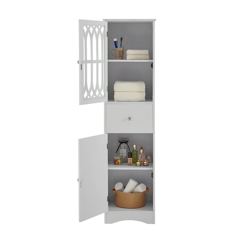 Clearance! Tall Bathroom Cabinet, Freestanding Storage Cabinet with Drawer  and Doors, MDF Board, Acrylic Door, Adjustable Shelf, White 