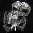 thumbnail image 4 of Black Silver Gold Metal Filigree Laser Cut Couple Venetian Party Mask Wedding Ball Mask Halloween Masquerade Costume Masker Set, 4 of 5