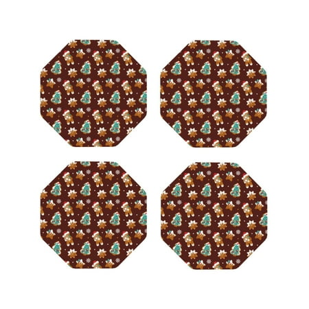 

KLL Drink Coasters Set Octagon of 4 PU Leather Absorbent Coasters Set Decorative Coffee Cup Coasters Housewarming Gift for Home Decor-Christmas Gingerbread