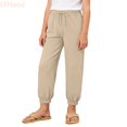 thumbnail image 2 of LYHaoo Girls Casual Jogger Pants Elastic Waistband Ankle Cuffs Soft Comfortable Kids Trousers For Daily Play And Outdoor Activities Long Pants for Girls(Yellow), 2 of 7