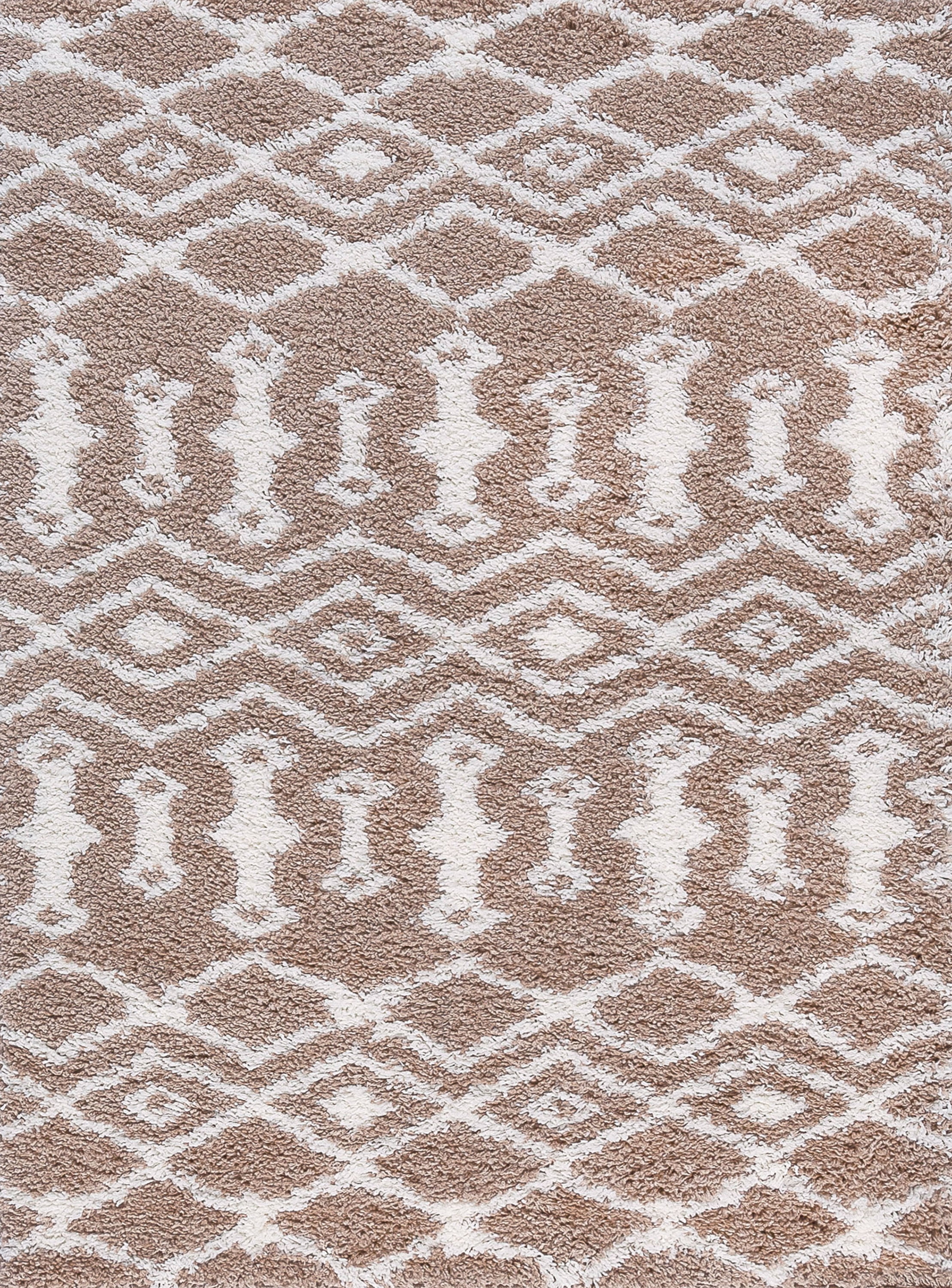 Jersey Shag Contemporary Geometric Tan and White Polypropylene Indoor Area Rug, 3'x5' Rectangle