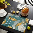 thumbnail image 3 of Teal Gold Wave Marble Pattern Summer Placemats Table Placemats Set Of 6-Linen Kitchen Washable Placemats Table Mats 11.8"x17.7" Non-Slip Heat Resistant, 3 of 5