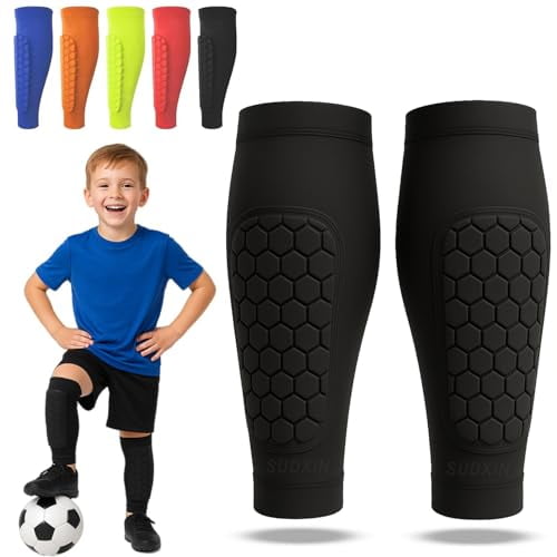 Kids Youth Adult Soccer Shin Guards, Calf Compression Sleeve with Honeycomb Pads, Football Shin Protector Gear