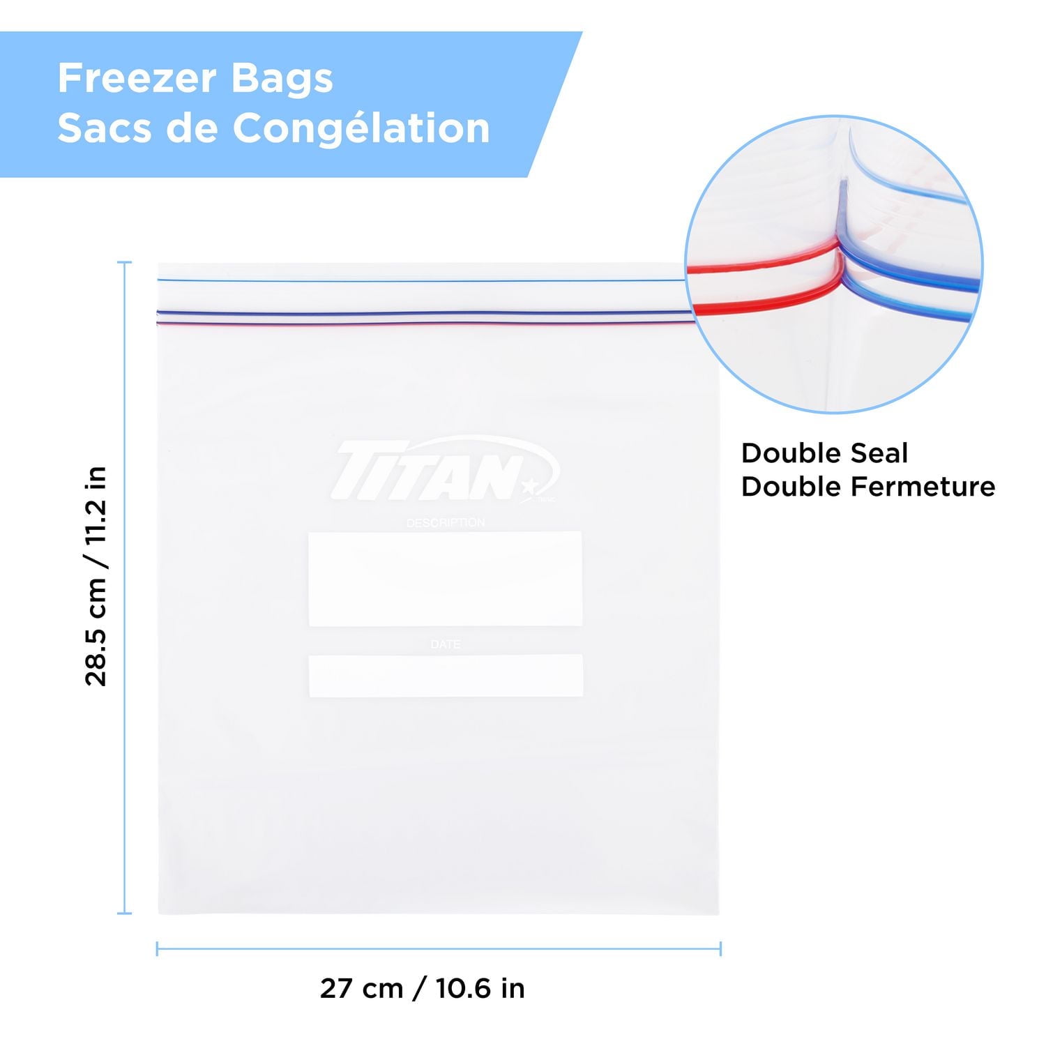 TITAN Double Seal Large Freezer Bags, 160 Bags 4 x 40