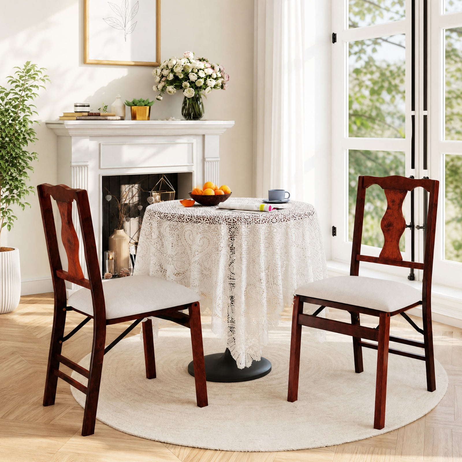 Furnibear Folding Chairs Set of 2 Upholstered Dining Chairs with Comfy Padded Seats for Kitchen Dining Room Living Room Home, Brown