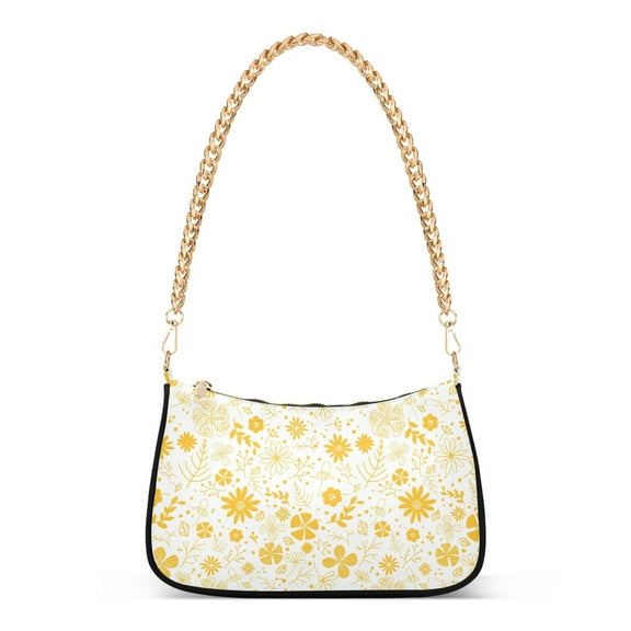 Womens Chain Shoulder Bag Daisy Chamomile Floral Classic Tote Handbags Fashion Clutch Hobo Purse with Zipper for Travel Casual