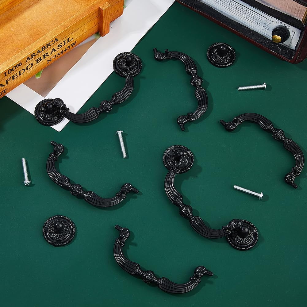 8 Sets Vintage Bail Pull Handles 3.74inch Hole Center Black Handles Alloy Drop Pulls Decorative Cabinet Pull Swing Dresser Pulls Handle DIY