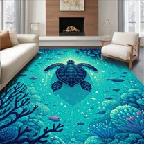 Flatwoven High Traffic Area Rug, Charming Marine Life Visuals, Non Slip, Stain Resistant, Washable Area Rugs for Living Room, Bedroom(Blue, 3X5)