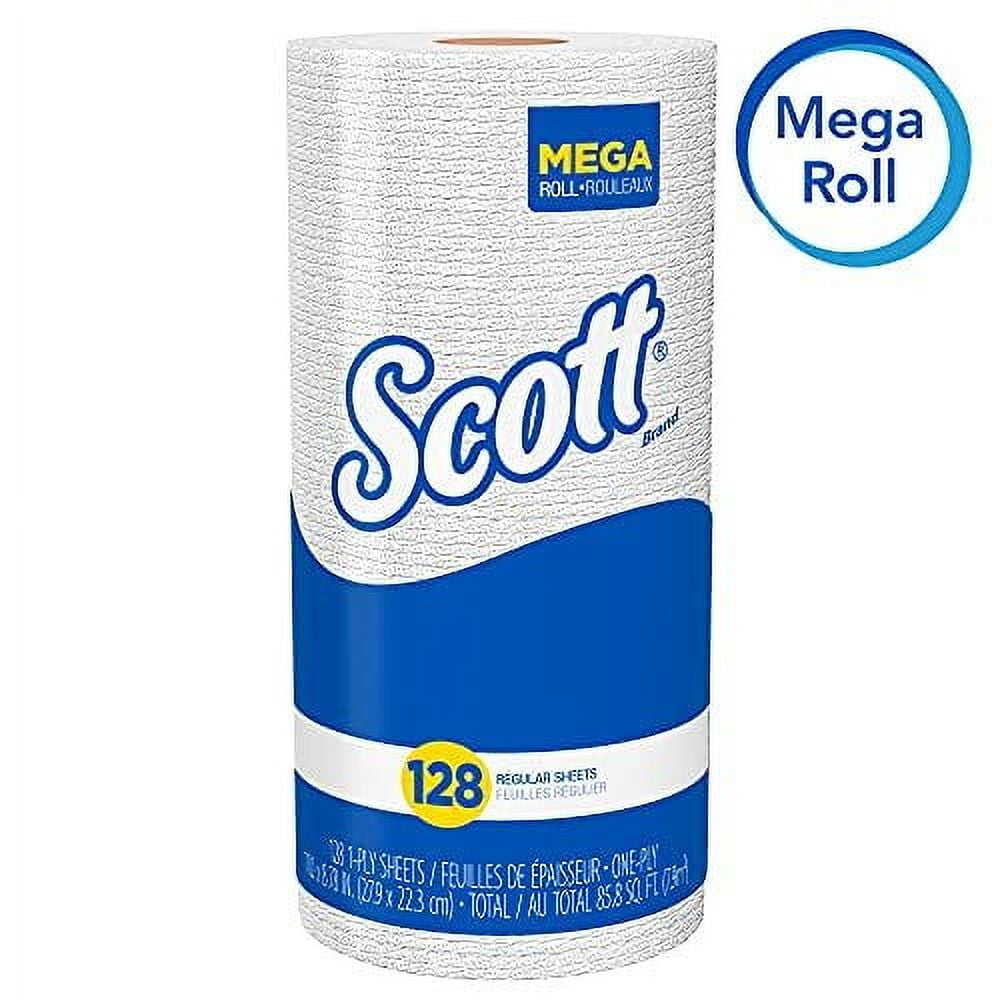 Scott 41482 Kitchen Roll Towels, 11 x 8 25/32, White, 128/Roll, 20 Rolls/Carton