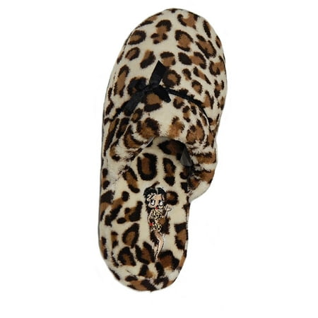 Betty Boop Ultra-Soft Women's Plush Pinup Scuffs Cozy Non-Skid Slippers (Medium, Leopard)