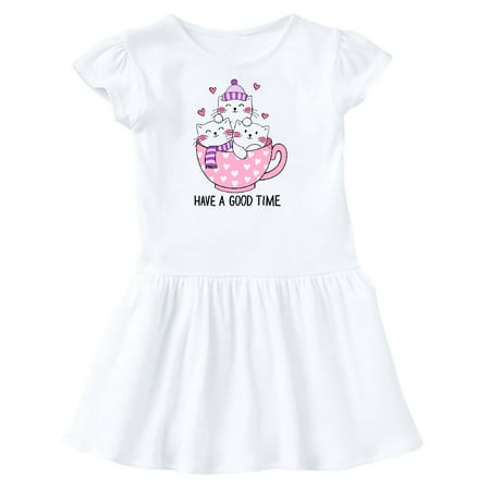 

Inktastic Winter Cats in a Pink Teacup with Hearts Gift Toddler Girl Dress