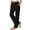 Black, variant on Women‘s Cotton Linen Straight Leg Pants Side Slit Elastic Waist Casual Summer with Pockets Navy XXL