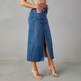thumbnail image 6 of Mohiass Jean Skirt for Women Denim Skirt with Pockets Mid Waist Stretchy Long Split Skirts Dark Blue XL, 6 of 8
