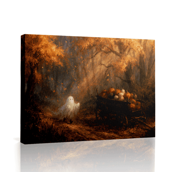 Topbout Art Spooky Vintage Ghost Pumpkin Autumn Canvas Art Gallery Wrapped - Living Room 12*8 inch