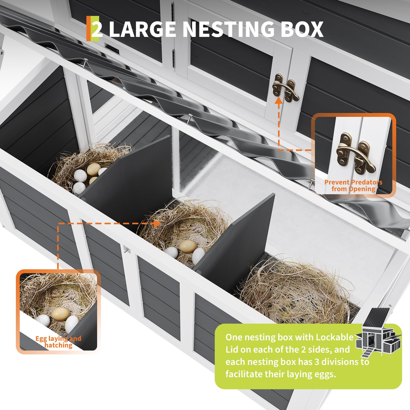 Huisuilinss Wooden Chicken Coop,Large Hen House For 4-6 Chickens,Outdoor Poultry Cage Rabbit Cage With 6 Nesting Boxes,Ramps & Tray