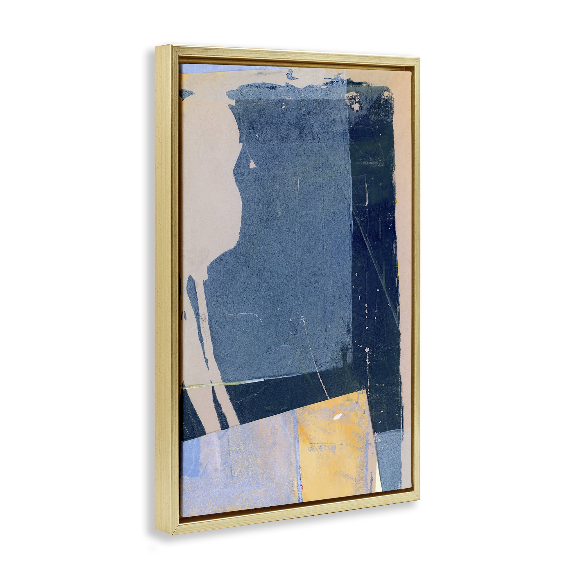 Stupell Industries Linear Distressed Shapes Abstract Painting Gold Floater Framed Canvas Art Print Wall Art, 21 x 31