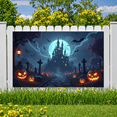 thumbnail image 4 of Gothic Design Halloween Banner Spooky Castle Jack O Lantern Decorative Spooky Scene Pumpkin for Halloween Party Yard Decor, 4 of 9