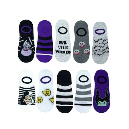 Disney Villains Women's Stay-Put Liner Socks, 10-Pack, Size 4-10