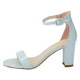 thumbnail image 2 of FSJ Women Classic Round Open Toe Ankle Strap Sandals Chunky Block Heel Single Band Pumps Comfortable Wedding Guest Dress Shoes Size 15 Light Blue, 2 of 4