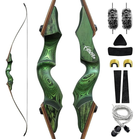 60 Inch Black Hunter Recurve Bow 20-60lbs Right Hand Archery Bow Wooden Riser Practice Bow with Bow Stringer for Adults Beginner Hunting Shooting