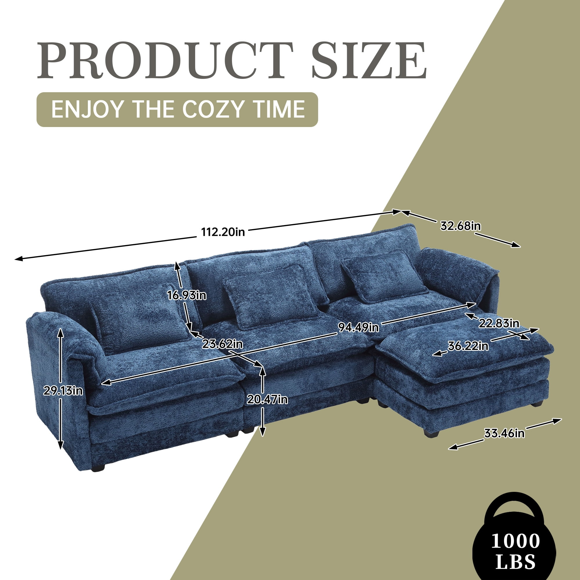 MOONMISS Boucle Fabric Upholstered L-Shape Comfy Oversized 3-4 seat Modular Sectional Sofa