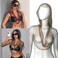 thumbnail image 2 of Giaone Sparkling Rhinestones Hoodie HipHop Dancing Event Hooded Hat Fishnet Tank Tops, 2 of 15