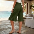 thumbnail image 5 of Cotton Linen Pants Women Summer Casual Pull on Wide Leg Drawstring Elastic Waist Petite Ruffle Hem Capri Pants with Pockets Army Green 3XL, 5 of 7