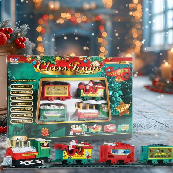 Lydiaunistar Motorized Electric Christmas Train Set Toy with Track Tracks, Rail Car & Decorations for Kids, Family Parent-Child Interactive Activity Gifts, Ages 3+ Battery Not Included