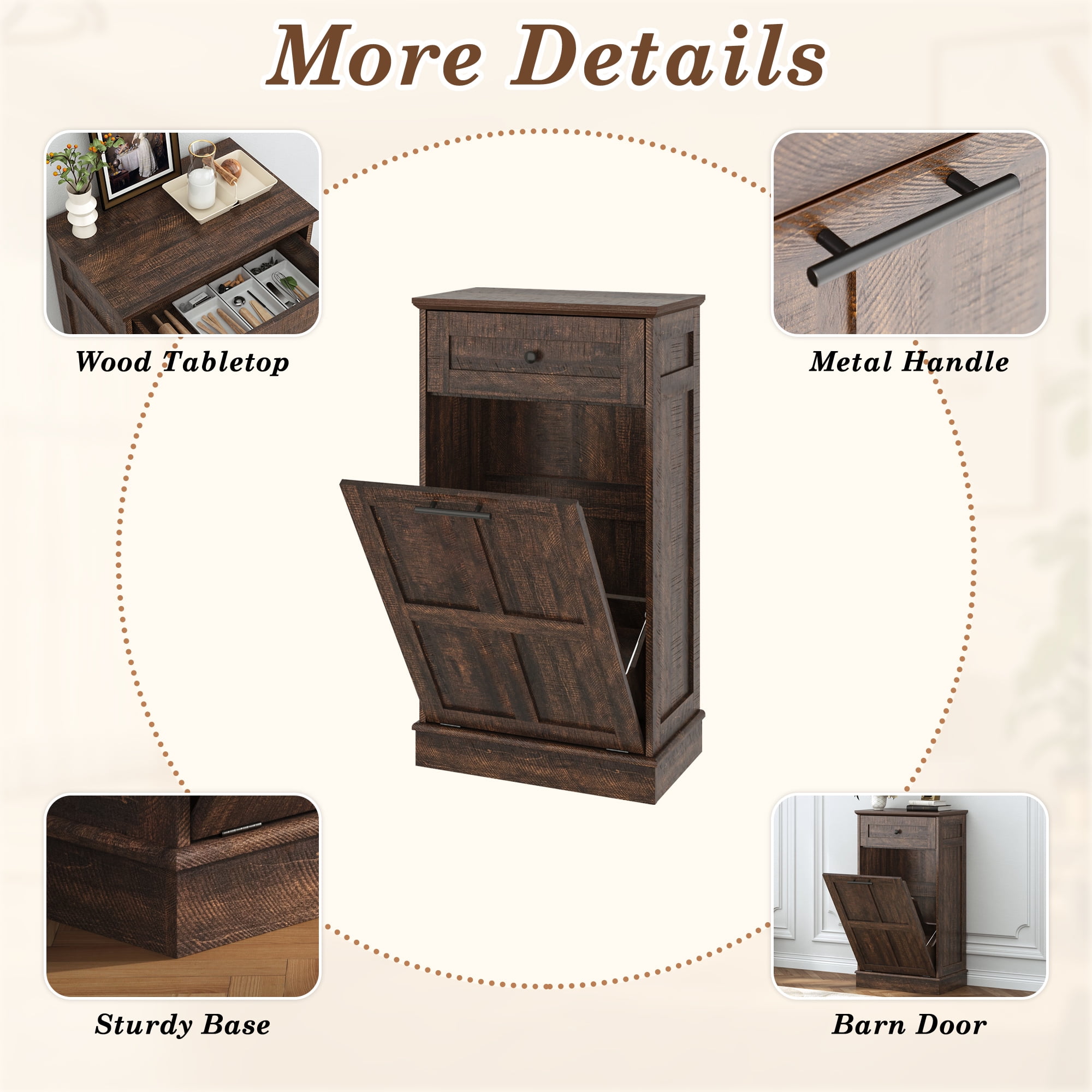 Blotout 13 Gallon Tilt Out Trash Cabinet, Hidden Wooden Trash Can with Drawer, Pet Proof Freestanding Kitchen Recycling Cabinet for Kitchen, Kitchen, Living Room