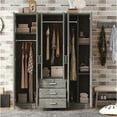 thumbnail image 3 of LUCKHAO 6-Doors Wooden Wardrobe Storage Cabinet   for Bedroom, Wooden Wardrobe Closet Organizer with Big Drawers, Hanging Rail and Shelves, 3 of 7