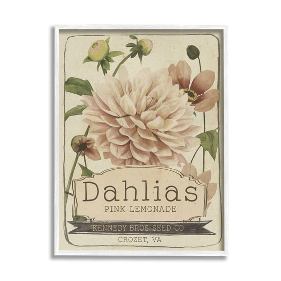 Stupell Industries Pink Lemonade Dahlias Vintage Floral Seed Packet, 16 x 20, Design by Studio W