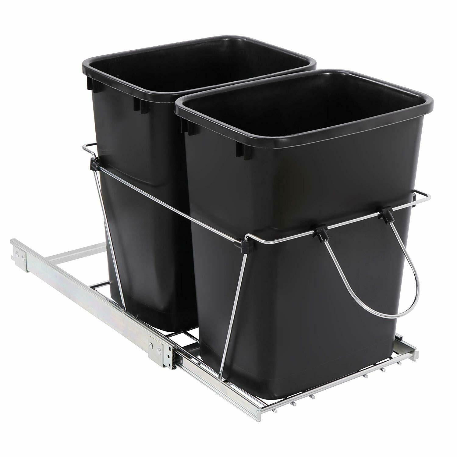 Double Trash Bins Drawer 35 Quart Sliding Pull Out Kitchen Cabinet Device Waste Bin Container Black Com Double Trash Bins Drawer 35 Quart, Waste Bins For Kitchen Cabinets