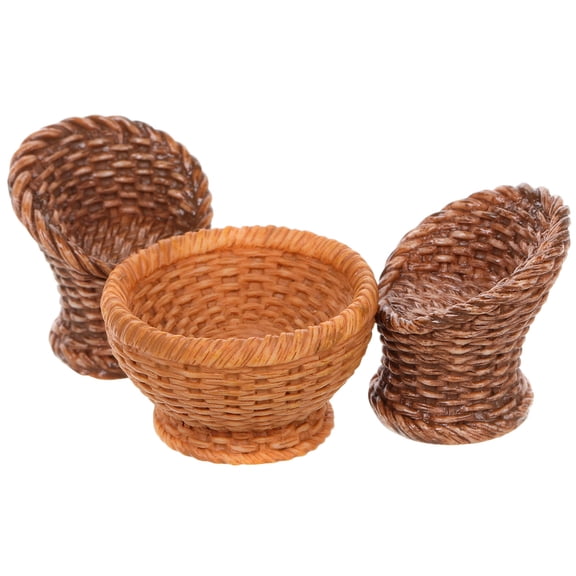 LOLIPPYY Miniature Woven Basket Chair Set for Home Decor, Light Brown Plastic, Perfect Decorative Prop