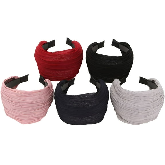 VANIDO 5 Pack Wide Hard Headband with Teeth for Women, Girls’s Hair Band Pleated Cloth Fabric HairHoopbandAccessories (Mixed colors A)