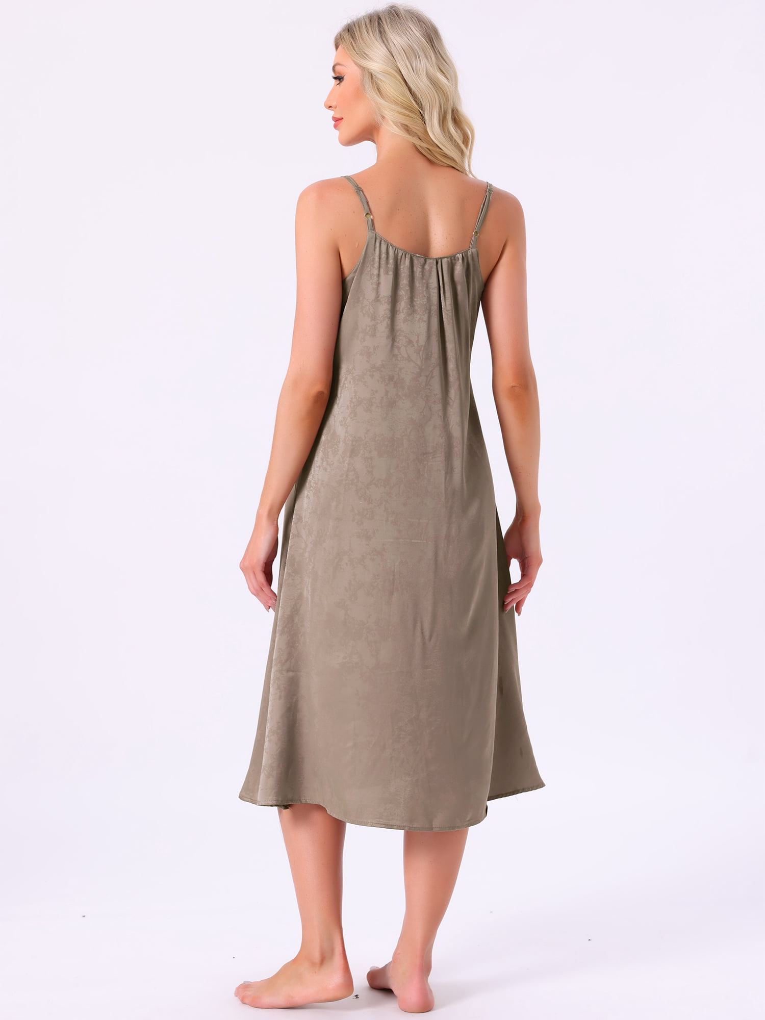 DARING DIVA Women's Satin Sleeveless Pajama Dress Spaghetti Strap Nightgown M Khaki
