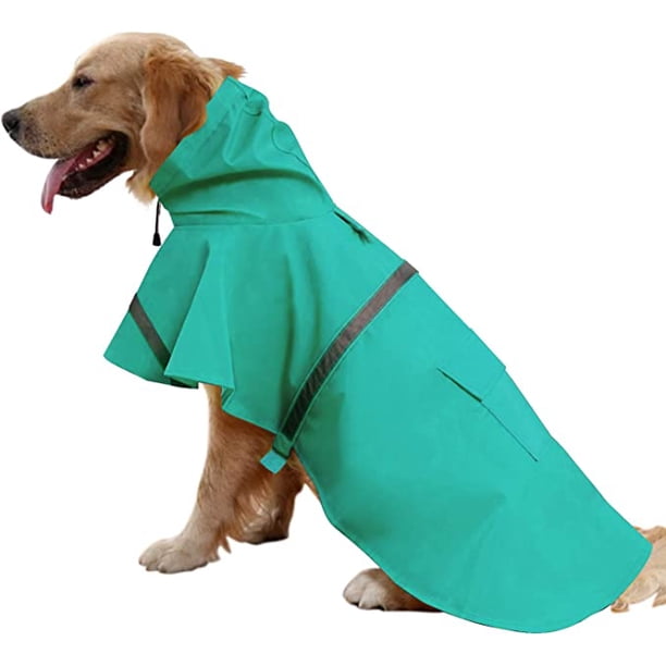Impermeable ajustable para perros grandes, chaqueta ligera tipo poncho con capucha y tira reflectante (1 unidad, verde, XL)