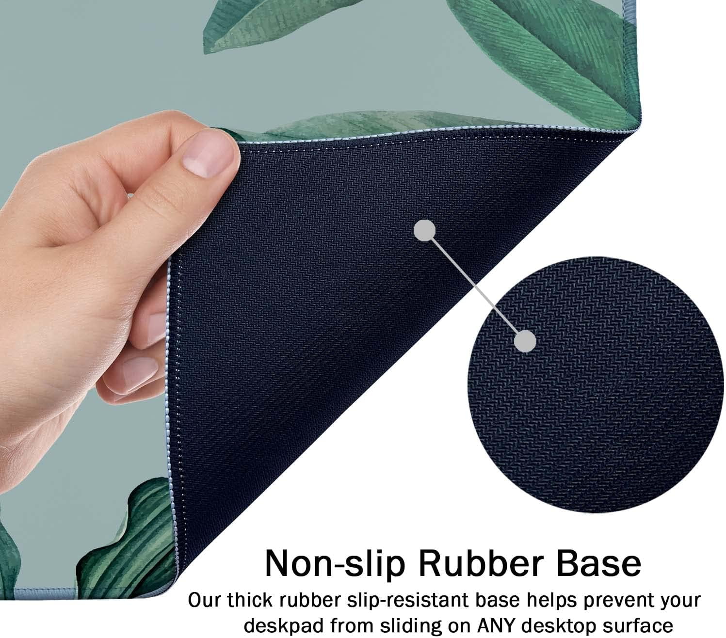 Extended Gaming Mouse Pad - Non-Slip Water-Resistant Rubber Base Computer Keyboard Mouse Mat, 35.5 x 15.7-inch XX-Large Desk Mat, Ideal Partner for Work & Game, Foliage Tropical Leaves