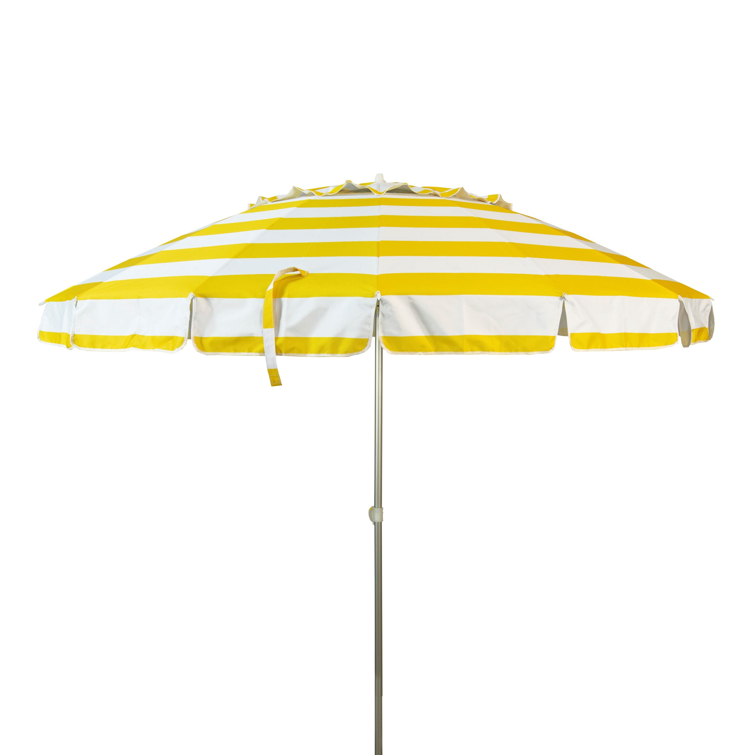 DestinationGear Deluxe 8 ft Yellow and White Stripe Beach Umbrella, UV Resistant
