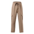 thumbnail image 5 of Dwelliawo Cargo Pants for Men Casual Work Straight Leg Pant Drawstring Loose Fit Cargo Pants Lightweight Fitness Pants Joggers with Multi Pockets Khaki L, 5 of 7