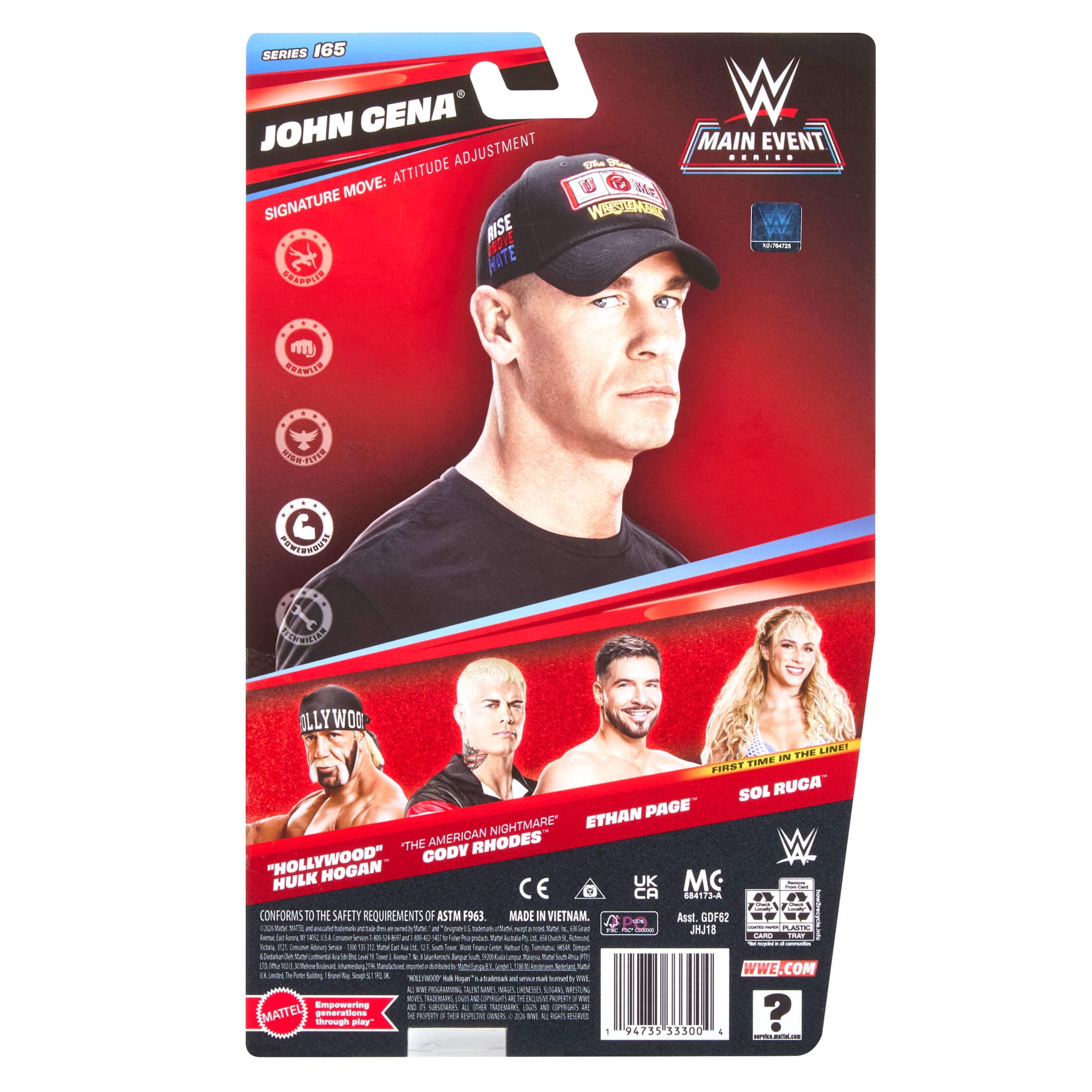 WWE John Cena Action Figure, Main Event Series #165, 6-inch Collectible with Articulation