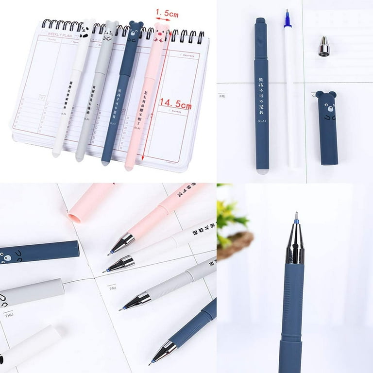 TIESOME 8 Pack Erasable Pens, Cute Cartoon Animal Rollerball Pens Erasable  0.5 mm Black Ink Gel Pens Friction Pens for Kids Students School Study