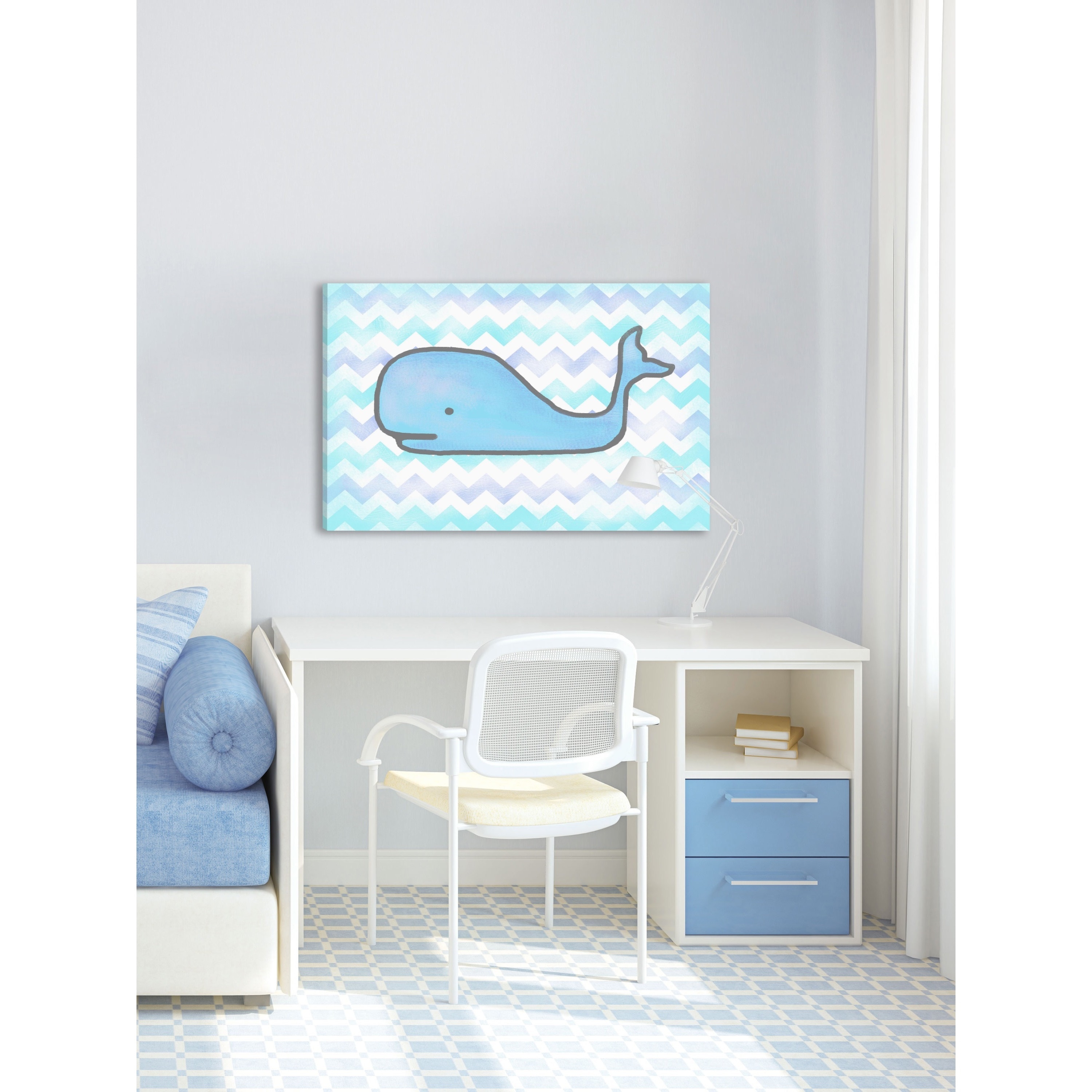 Marmont Hill "Baby Blue Whale" by Reesa Qualia Painting Print on Wrapped Canvas