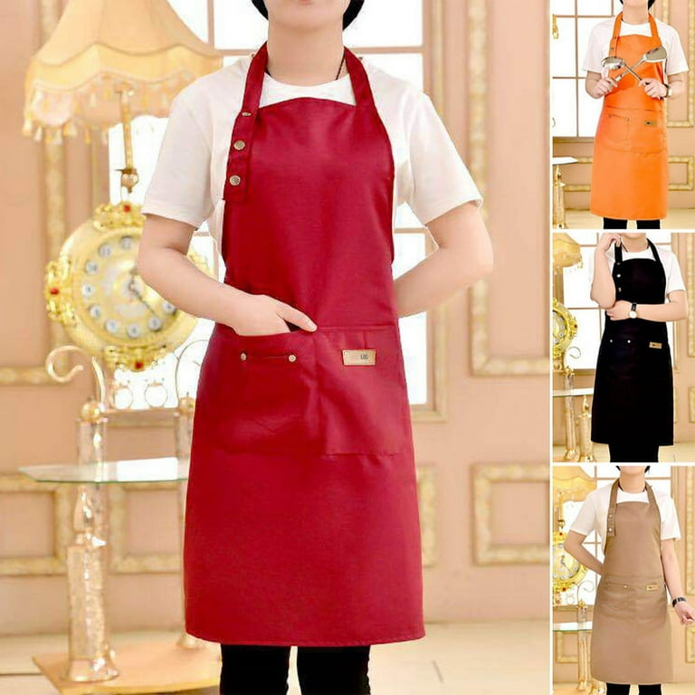 Waterproof Canvas Apron with Pockets Kitchen Restaurant Cooking Accessories for Men Women Wine Red