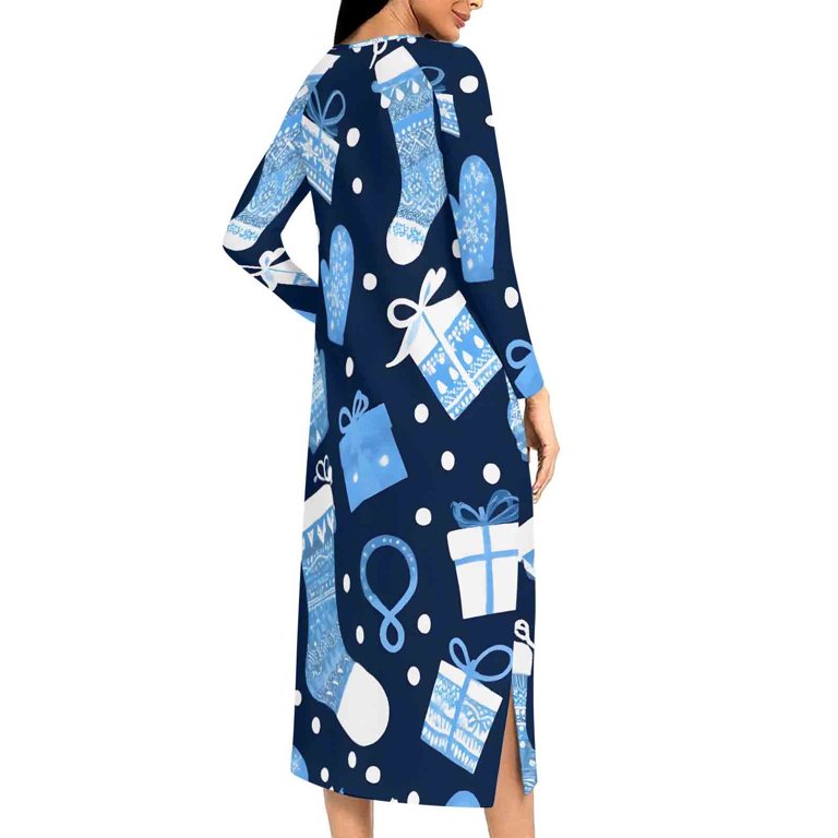 Tnhcen Women's Christmas Sleepdress with Elk Snowflake Print Cozy