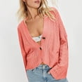 thumbnail image 6 of iHPH7 Cropped Cardigan Sweaters for Women Cable Knit Cardigan Women Long Sleeve Cardigan for Women Sweater Jacket for Women Fall Fashion Knits Clothing Watermelon Red XL, 6 of 8