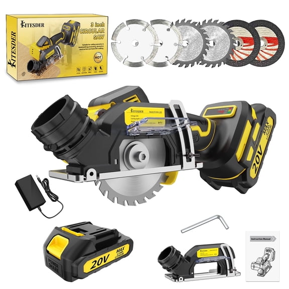 20V 3" Mini Cordless Circular Saw with Battery & Charger, 25000RPM, Blade Guard Included, Cuts Tile Wood Metal Plastic, for DIY & Construction, Local Warehouse Shipping