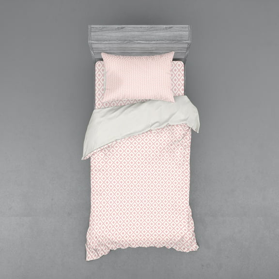 Ambesonne Geometric Bedding Set 3 Pcs, Squares Polka Dots, Twin XL, Pale Pink White