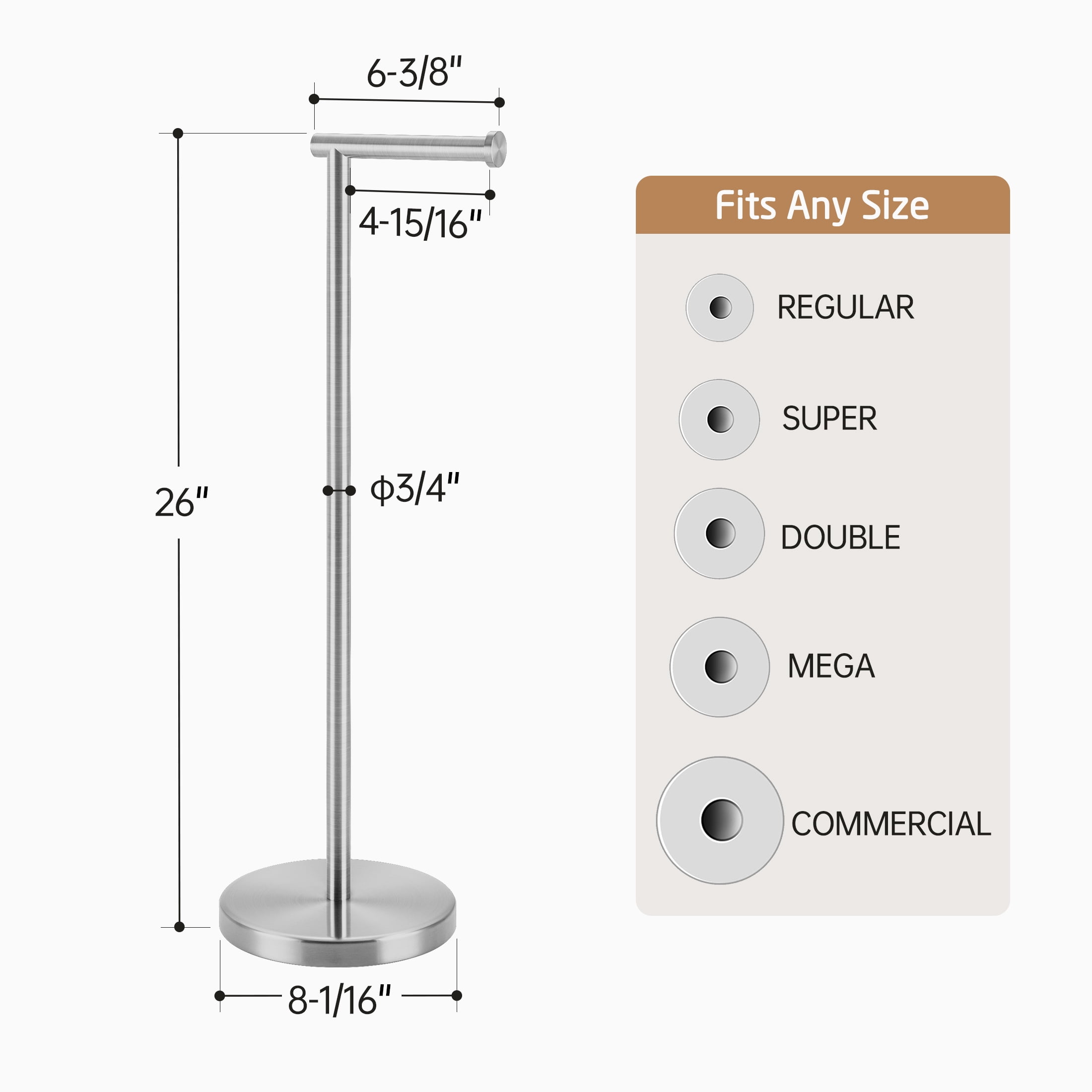 KES Toilet Paper Holder Free Standing 26" H (Taller Version), Toilet Paper Roll Holder Stand with Weighted Base for Bathroom, 18/8 Stainless Steel Brushed