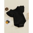 thumbnail image 3 of Honganda 0-18M Baby Girls Rompers Three Layered Fly Sleeve Bodysuits Summer Clothes Ribbed Knit Jumpsuits, 3 of 9